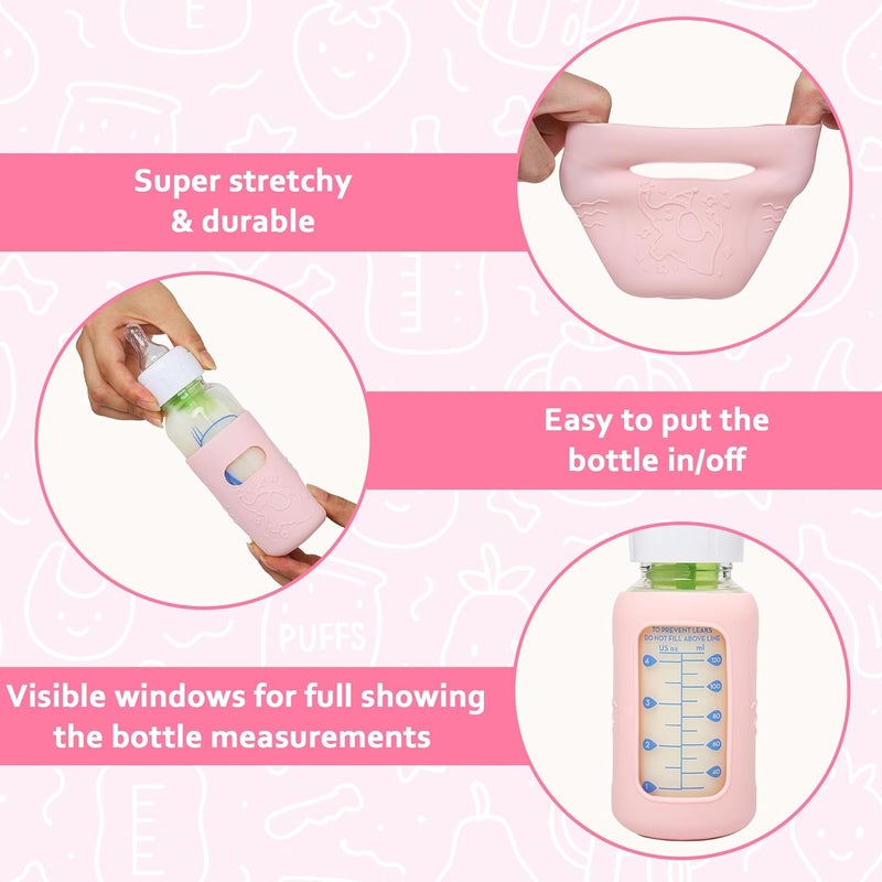 KingKam 4 Pack Silicone Sleeves for Dr. Brown's Glass Baby Bottles, Anti Breakage Baby Bottle Sleeves Holder, Compatible with Dr. Brown's Anti-Colic Options+ Narrow Glass Baby Bottles, 4 oz/120 mL - Image 5